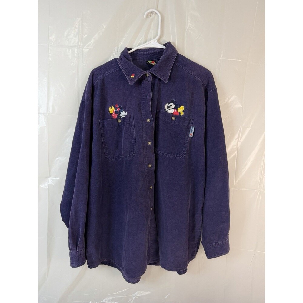 Vintage Mickey Unlimited Disney Corduroy Shirt XL Purple Mickey Embroidered